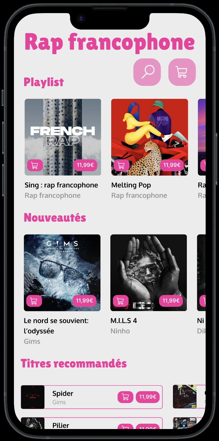 Une page de mon applications soundlabs