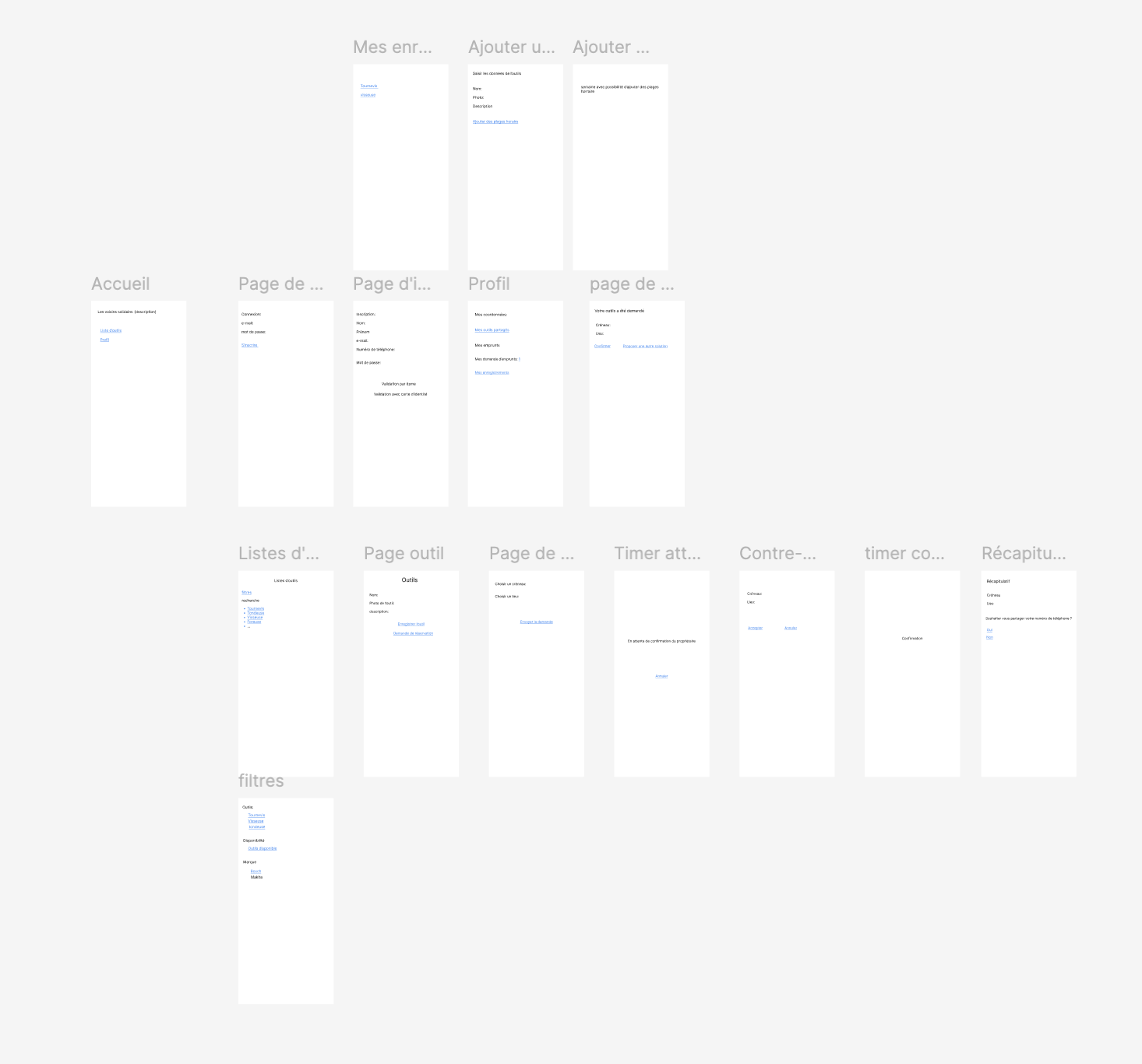 wireframe de l'application voisins solidaires