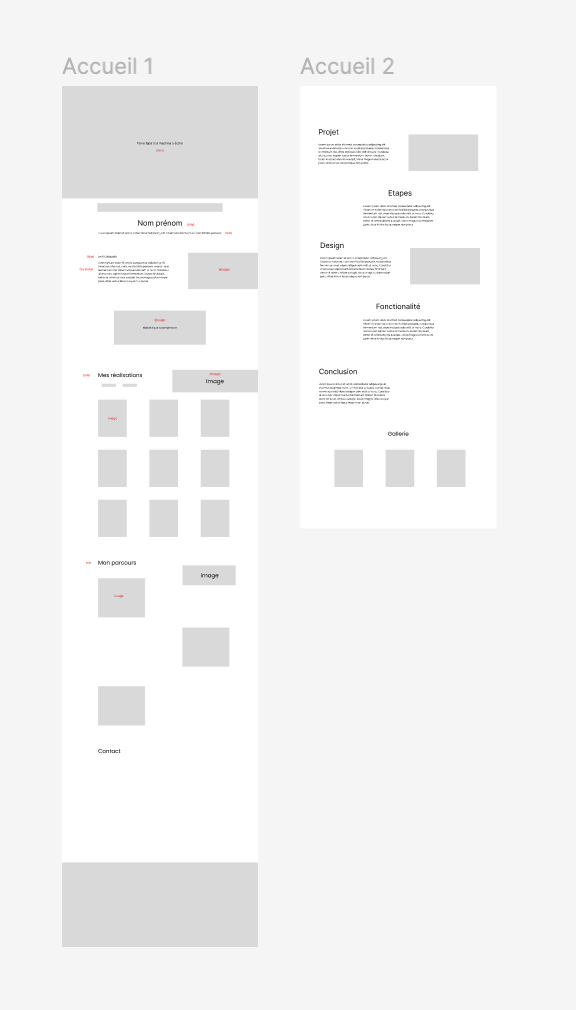 Wireframe de mon site portfolio